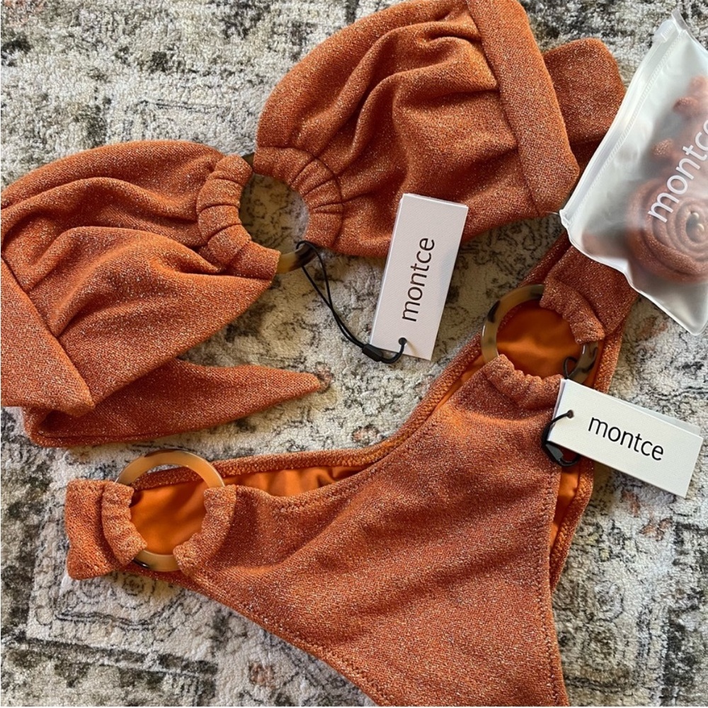 New Montce Swim Bikini Set NWT Terra Sparkle Tori Ties Bandeau Top & Lulu Bottom - Picture 2 of 8